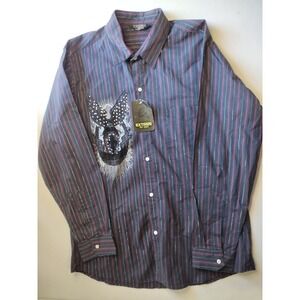 Extasis Men's Striped Button-Up‎ Shirt Eagle Crest Embellished Size 40